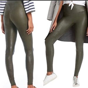 Spanx Faux Leather Olive Green Leggings XS